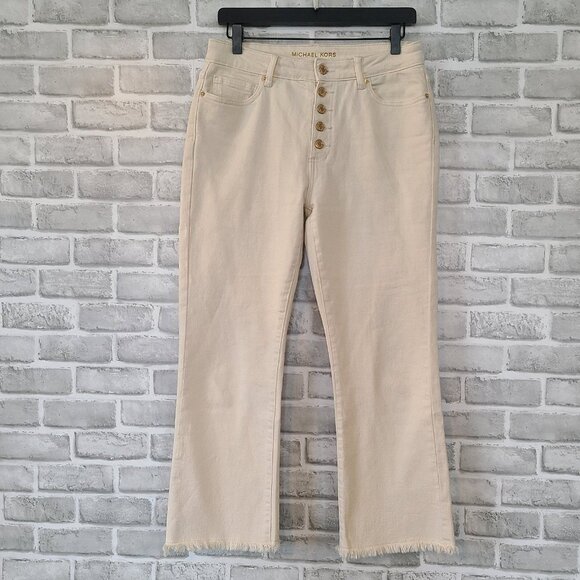 Michael Kors High Rise Wide Leg Crop Pants 6 Beach Resort Coastal Raw Hem Boho - Picture 1 of 10